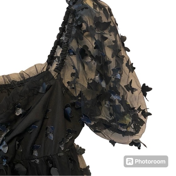 Butterfly Thirty Thirty LA Black Babydoll Sheer Mini Dress Womens size Medium - Picture 7 of 16